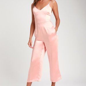 Lulu's blush satin jumpsuit